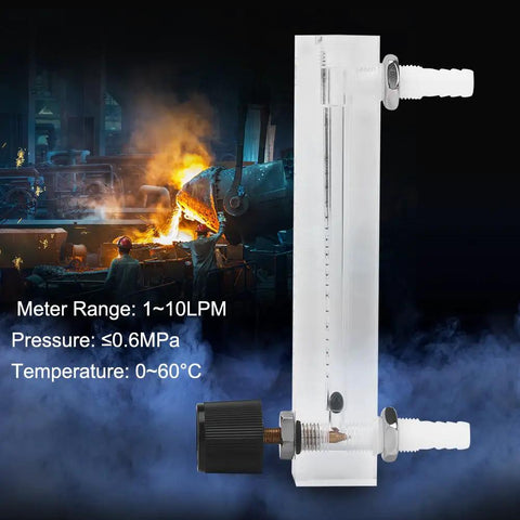 Gas Flow Meter 1 To 10 LPM With Control Valve For Oxygen And Air, Transparent Acrylic Meter With 8mm Hose Barb, Unidirectional Flow Gauge, Plug And Play Gas Measurement Tool For Lab Or Workshop, side view