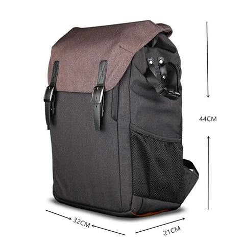 Large Capacity Camera Backpack With Rain Cover Waterproof Fabric For 15.6 Inch Laptop And DSLR side view with measurements