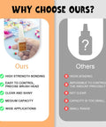 Comparison chart showing advantages of Clear Jewelry Glue For Elastic String With Built-In Brush over other glues.
