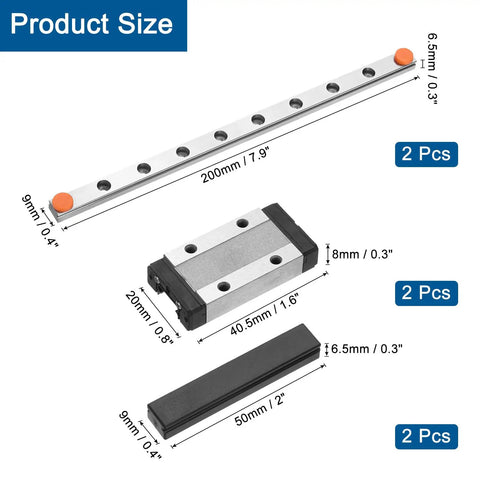 Two 200mm Linear Guide Rails With MGN9H Carriage Blocks And Mini Guides For DIY 3D Printers And CNC Machines Bearing Steel