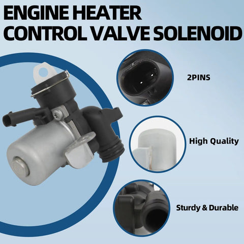 Quality Heater Control Valve For Mercedes Benz And Dodge Sprinter Engine Coolant Regulator close-up showing 2-pin solenoid and durable housing.