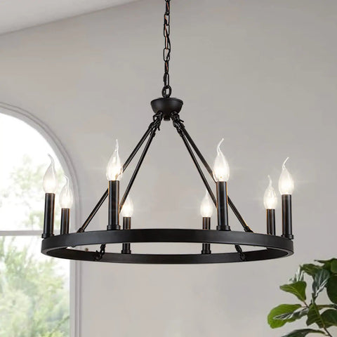 Wagon Wheel Chandelier 8 Light Industrial Black Rustic Farmhouse Ceiling Light With Adjustable Height Vintage Wagon Wheel