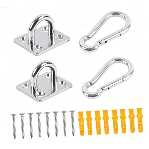 Beefy Ceiling Hook Kit Stainless Steel 304, 500 Lb Capacity, Includes 2 Eye Plates and 2 Spring Hooks, Screws and Expansion Anchors for Indoor Outdoor Hammock Chair Swing Mounting, with screws and anchors
