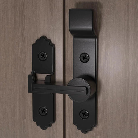 Pack Of 3 180 Degree Black Barn Door Locks And Latches With Handle For Cabinets Bathroom Closet Window Garage Security Lock Set Heavy Duty Sliding Door Latch on wooden door