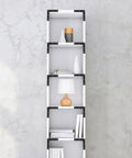 Black 30 Pack Right Angle Corner Bracket Set for wood repair on white shelving unit with decor items