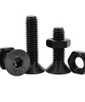 Flat Head Hex Bolt Nut Set Kit M2 Through M6 Black Grade 10.9 Steel Countersunk Socket Screws For DIY Metalworking Projects And Your Go-To Heavy Duty Fastening For Automotive And Home Projects And Quick Install Applications. black DIN7991 flat head bolts and nut