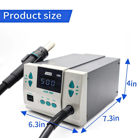 Beast 1000W Digital Hot Air Rework Station dimensions with sleep mode, 110V desoldering gun for precise BGA soldering, 6.3x7.3x4 in.
