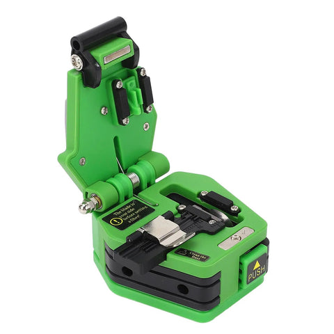Pro Grade Workhorse Fiber Cleaver With 16 Cleaving Spots And Tungsten Steel Blade For 0.25mm And 0.9mm Fiber Cables, Green Optical Cutting Tool For Precise Clean Cuts And Slippage Resistant Performance, open view
