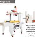 Intsumai Auto Tape Case Sealer Box Carton Packing Machine Adjustable Width Height 3.15 To 11.8 Inches with height scale for precise adjustments.