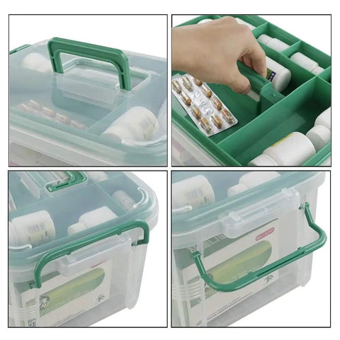 First Aid Kit Container Clear Organizer Box For Medicine Storage In Car Home And Office With Lift Out Tray