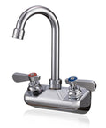 Real Deal Commercial Wall Mount Kitchen Faucet Featuring A Smooth 360 Degree Swivel Gooseneck Spout With Stainless Steel Finish For Restaurant Crews And No Fuss Heavy Duty Sink Cleanup, polished chrome finish with two handles.