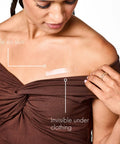 Woman wearing Double Sided Clothing Tape For All Day Hold Keeps Dresses Tops And Blouses In Place Clear Skin Safe Dress Tape.