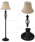 Three Piece Rustic Farmhouse Lamp Set With Beige Linen Shades, Black Metal Bases For A Cozy Living Room Vibe, floor lamp focus