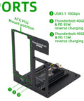 Thunderbolt 3 and 4 eGPU enclosure ports, showcasing USB 3.1, Thunderbolt connections, and ATX PSU mount for easy upgrades.