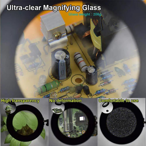 All In One Magnifying Glass With Light Desk Lamp 8X Magnification showing clear circuit board view