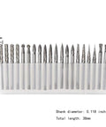 YUFUTOL 20-piece solid carbide burr set with 3mm shanks and assorted cutting heads, 38mm overall length