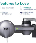 3-In-1 Lead-Reducing Faucet Water Filter System For Sink, NSF And WQA Certified, showing metallic grey design and features