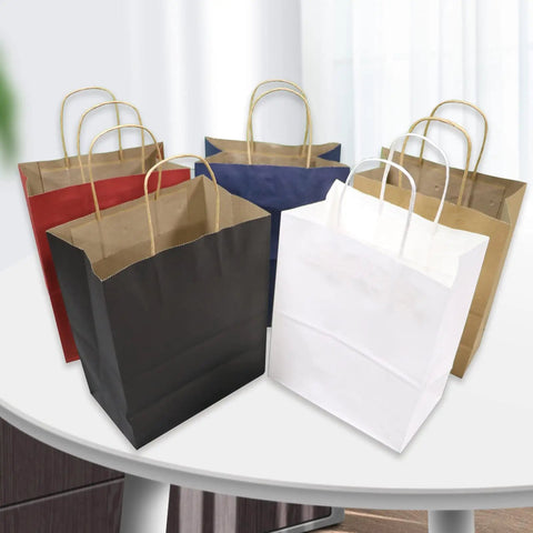 50 Pack Go-To Brown Kraft Paper Bags With Handles 8x4.25x10.5 Inches Heavy-Duty Gift Bags For Party Favors Takeout Grocery Shopping