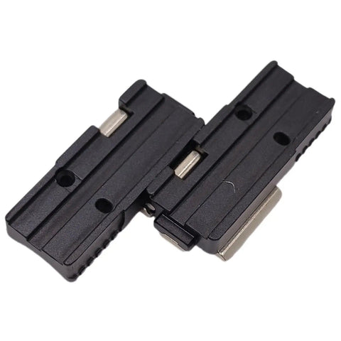 Solid As A Rock One Pair Twelve Core Fiber Holder Clamp Set For Ribbon Fusion Splicing Jobs Tight Grip Chuck Jigs That Hold Firm Compatible With Fujikura Fsm R Series Splicers Fast And Easy Install - black fiber clamp close-up image.