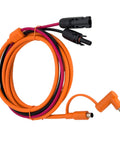 Tough Outdoor Solar Power Cable With Dual DC Connectors 8.0x2.0mm And 7.9x0.9mm For Secure Device Charging, Reliable Energy Transfer, And Protecting Sensitive Electronics During Outdoor Use, coiled with orange PVC jacket