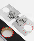 Heavy Duty Stainless Steel Cabinet Hinge Repair Plate Kit With Five Pre Drilled Holes And Matching Screws No Sweat Quick Fix For Busted Wooden Door Hardware On Kitchen Cabinets Today, showing hinge and drill holes.