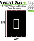 Diagram showing Portable 6x8 Ft Baseball Batting Backstop with Quick Setup PVC Vinyl Backdrop Target and 8 durable bungees.