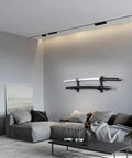 Katana Wall Mount Stand With 2 Tier Plexiglass Display Black Sword Holder in modern living room decor above sofa