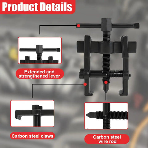 Two Jaw Gear Puller 2 Inch Carbon Steel Adjustable Gear Remover Tool Universal Hand Pump Pulley Puller For Automotive Flywheels Motorcycle Wheels Machine Bearings Black with carbon steel claws and wire rod