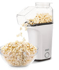 Fast 3 Minute Oil Free Hot Air Popcorn Maker 16 Cup Capacity Electric Popper Machine with fresh popcorn spilling into bowl.