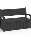 80 Gallon Outdoor Storage Bench With Wood Grain Style Resin Deck Box Waterproof And Lockable Storage Furniture For Patio Garden Or Porch Keeps Tools Cushions And Pool Gear Neatly Tucked Away In Black