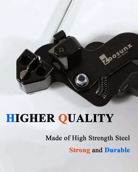 Close-up of Heavy Duty Stainless Steel Cable Tie Tool Kit with durable metal components and branding.