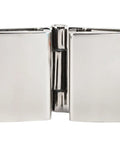 Rock Solid Double Sided Hinge For Frameless Glass Shower Door Stainless Steel Flat Polished Finish, detailed close-up view.
