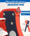 Wire stripping force adjustment knob on 2 In 1 Self Adjusting Wire Stripper And Cutter With Depth Stop Automatic Wire Stripping Pliers