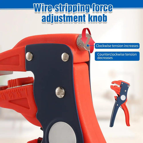 Wire stripping force adjustment knob on 2 In 1 Self Adjusting Wire Stripper And Cutter With Depth Stop Automatic Wire Stripping Pliers