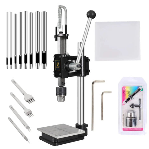 Heavy Duty Leather Hole Puncher Hand Punching Machine Manual Press Pro Grade Punch Tool For DIY Leather Craft Projects With Chuck PP Plate And Aluminum Plate For Precise Holes And Easy Stamping