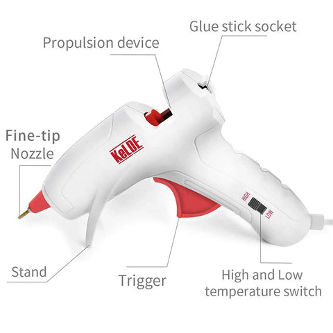 20W Dual Temperature Hot Glue Gun Kit With AntiDrip Long Fine Tip And 25 Glue Sticks For Precision Pro Grade DIY Crafts Jewelry Repairs And Hobby Projects UL Certified featuring labeled parts