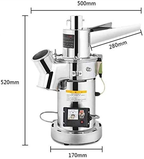 Beast High Speed Electric Grain Grinder with aluminum shell and stainless inner tank, dimensions shown