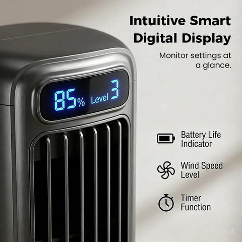 Compact USB Powered Air Cooler For Bedroom And Office With 3 Speed Settings Icy And Extra Cold Modes LED Touch Screen Display