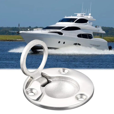 50mm Round Stainless Steel Flush Pull Ring Latch For Boats, Deck Recessed Lift Ring Handle, Marine Grade Hardware, Yacht Background