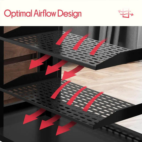 Vented design of Set Of Two 19 Inch 1U Vented Rack Shelves For Server Cabinets And Network Racks allows optimal airflow for devices.