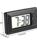 Ultra Thin Digital Clock With Wide Lcd Panel And Adhesive Mount For Car Dashboard Home Desk Ride Ready shown in size with clear display.
