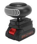 Game Changing Cordless Car Heater And Windshield Defogger Featuring A Built In Battery, compact black unit with rotating head.