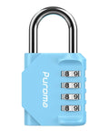 Four Digit Outdoor Waterproof Padlock For Locker And Storage A Tough Zinc Alloy Lock That Keeps School Gym Sports Fence Toolbox Gate Case Cabinets Secure And No Sweat Peace Of Mind When You Are Away, shown in light blue with a combination lock.