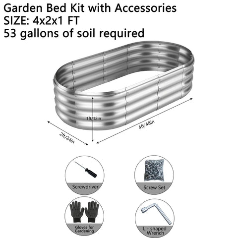 Galvanized Metal Raised Garden Bed Kit For Outdoor Gardening, 4x2x1ft With Two Planter Boxes, Easy Assembly And No Sharp Edges