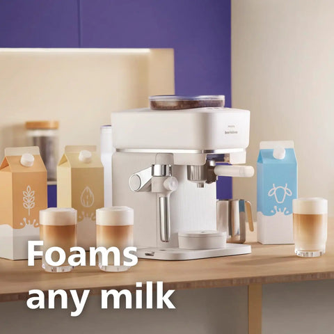 Bean To Cup Espresso Maker Featuring A Built In Grinder And Auto Milk Frother Delivering Thick Microfoam With A Rock Solid 16 Bar Pump on kitchen counter