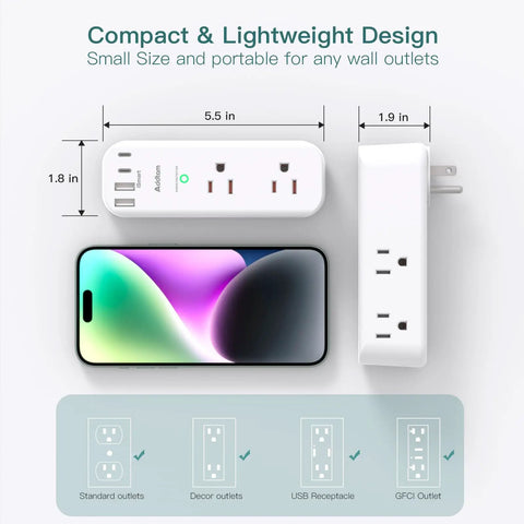 Pretty Sick 10 Port Surge Protector Wall Extender With Rotating Plug And Fast Charge USB Ports slim design with USB ports and phone