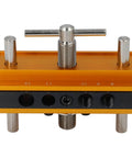 Auto Centering Dowel Jig Kit With Adjustable Drill Guide From 0.4 To 2.4 Inches Wide Six Bushings Gold Finish Front View