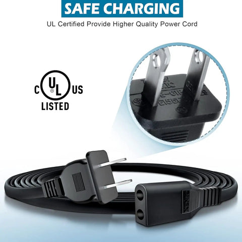 Replacement AC Power Cord Lead For Janome NewHome 5700 6500 6600 8000 9000 Sewing Machines 6 Foot USA Plug Black Premium Grade Non OEM Cable Safe Heavy