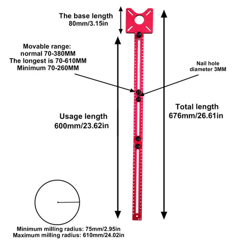 Diagram showing measurements of 3 In 1 Router Milling Grooves Bracket Guide And Cutting Jig For Routers Cabinet Hardware Template