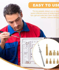 Person using M2 To M8 Pro Grade Heat Set Insertion Tool Kit With Brass Knurled Nuts And Stainless Steel Tip Adapters